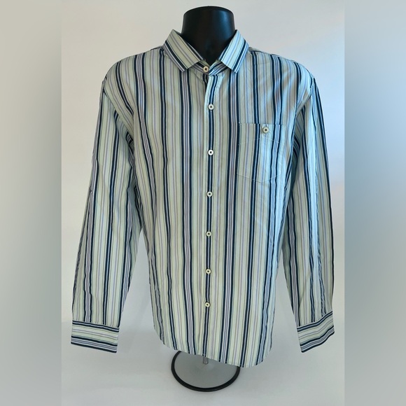 Tommy Bahama Island Modern Fit Aqua Button Down Shirt L/S Stripe Mens Large XL - Picture 1 of 7